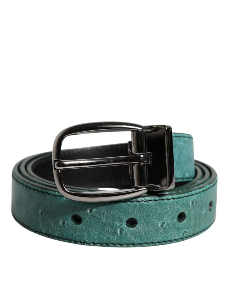 Cinturón de Dolce & Gabbana en piel verde con hebilla metálica en tono plateado