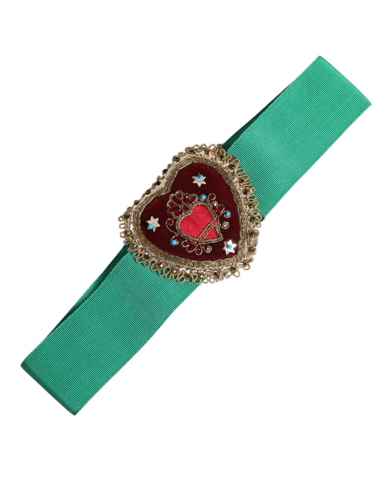 Ceinture large Dolce & Gabbana verte extensible avec cœur ornemental