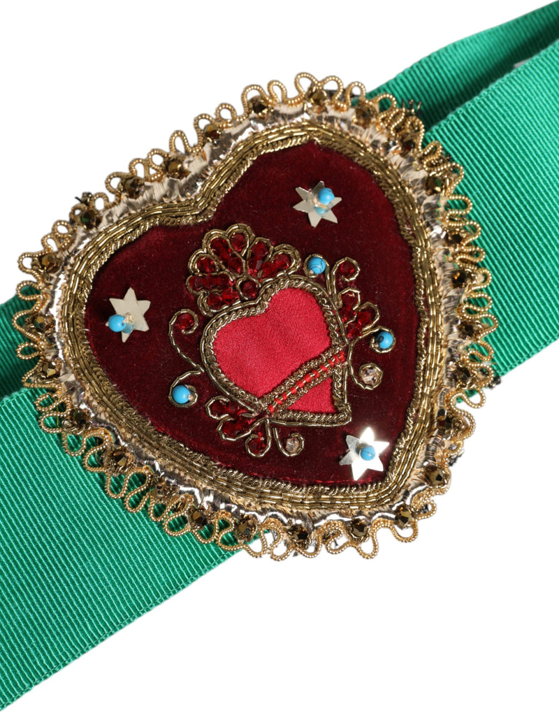 Ceinture large Dolce & Gabbana verte extensible avec cœur ornemental