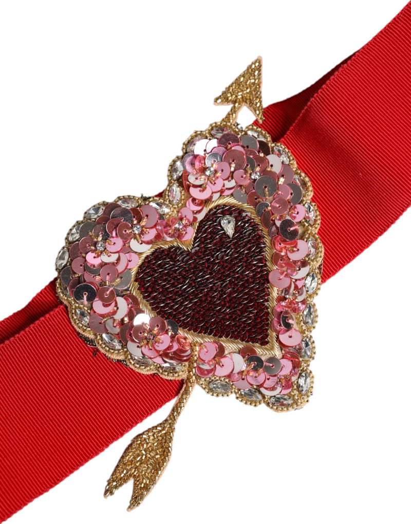 Ceinture large Dolce & Gabbana rouge extensible avec cœur ornemental