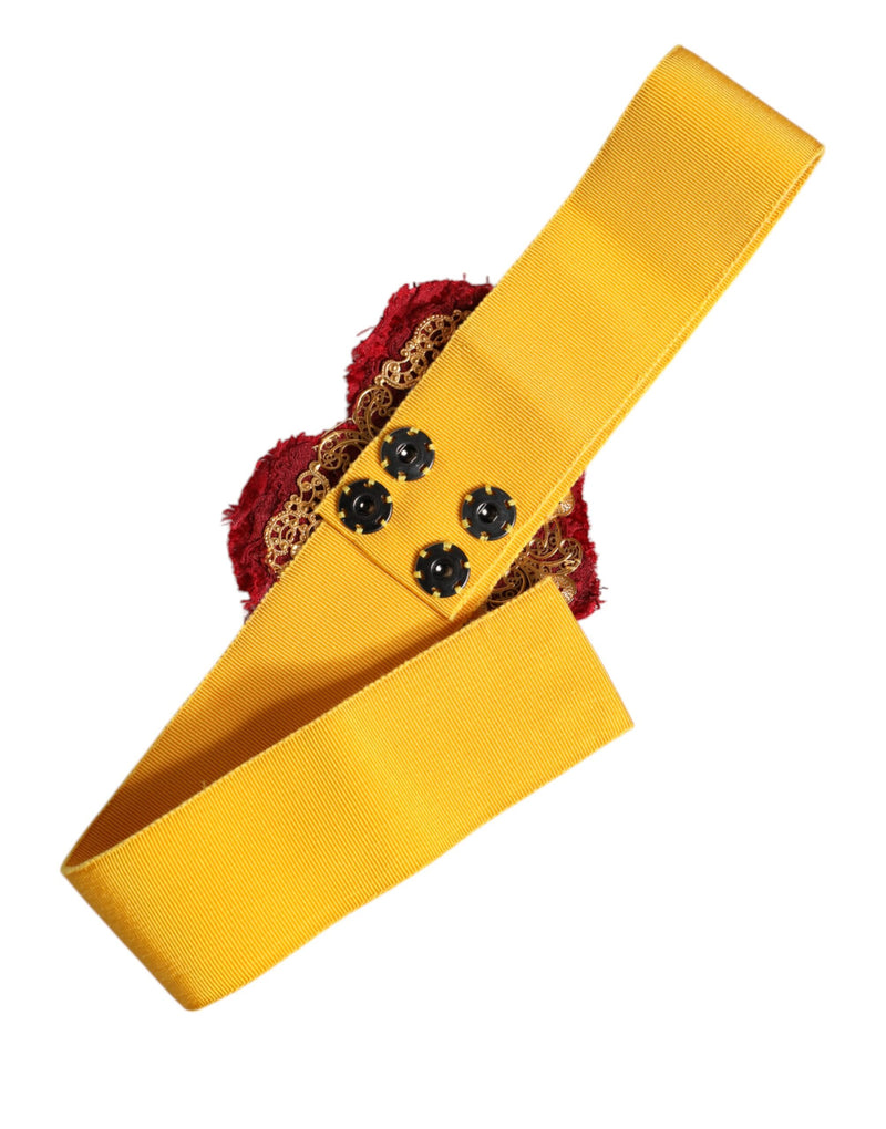 Cinturón ancho de cintura elástico de Dolce & Gabbana en amarillo con adorno de corazón