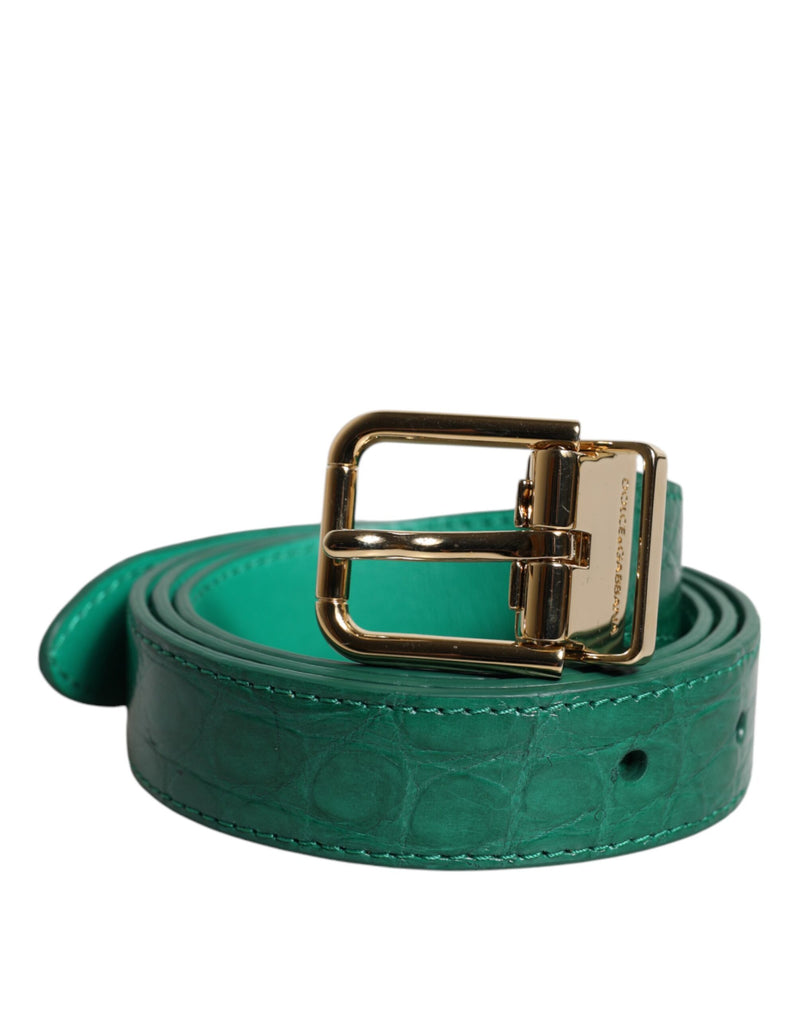 Cintura Dolce & Gabbana verde in pelle con fibbia in metallo con logo