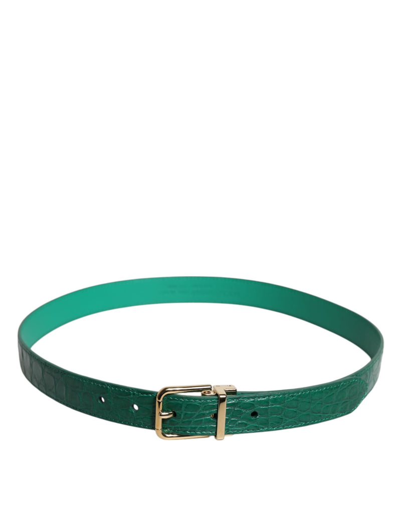 Cintura Dolce & Gabbana verde in pelle con fibbia in metallo con logo