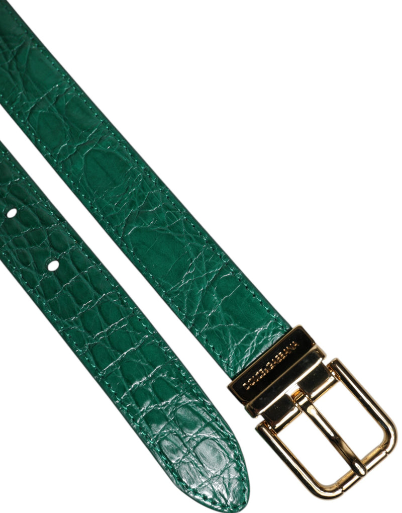 Cintura Dolce & Gabbana verde in pelle con fibbia in metallo con logo
