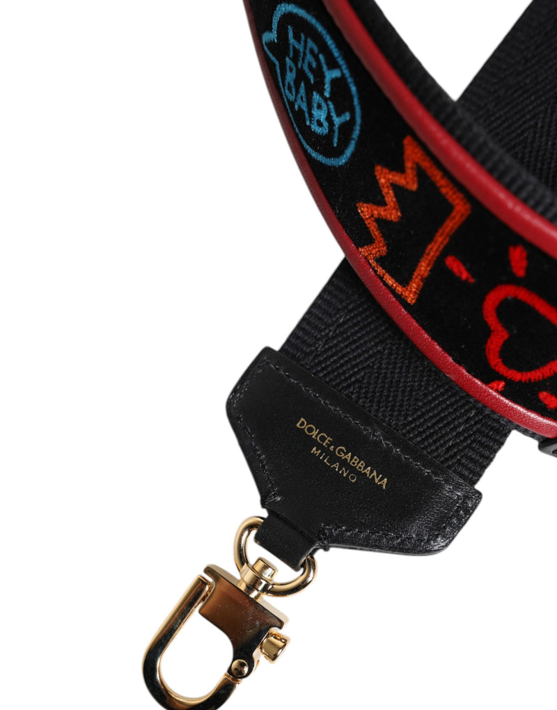 Alça de ombro Dolce & Gabbana preta, de algodão estampado, para bolsa