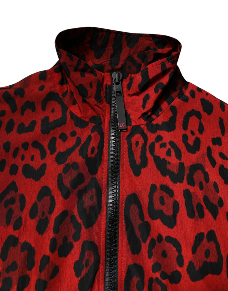Chaqueta bomber de Dolce & Gabbana en nailon rojo con estampado de leopardo y cierre frontal de cremallera completa