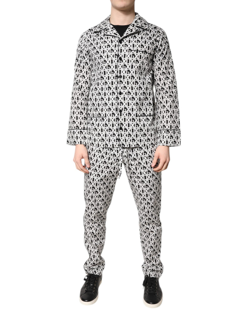 Ensemble de pyjama en coton noir et blanc à imprimé DG Dolce & Gabbana