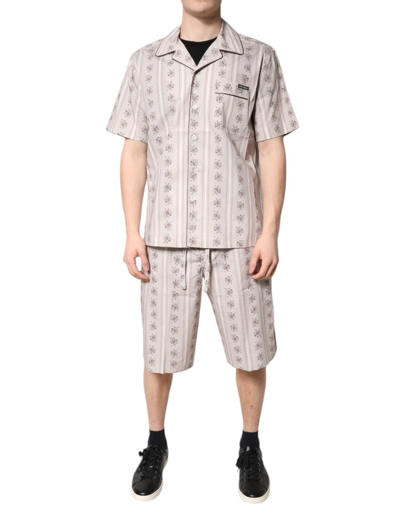 Ensemble de pyjama en coton beige à imprimé floral pour homme Dolce & Gabbana