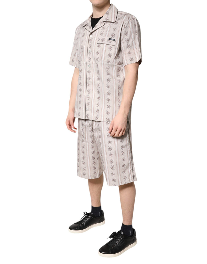 Ensemble de pyjama en coton beige à imprimé floral pour homme Dolce & Gabbana