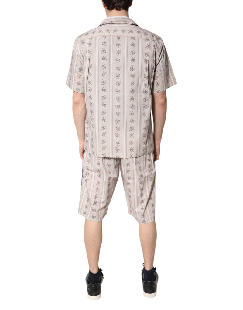 Ensemble de pyjama en coton beige à imprimé floral pour homme Dolce & Gabbana