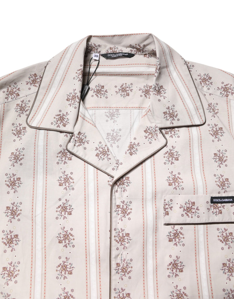 Ensemble de pyjama en coton beige à imprimé floral pour homme Dolce & Gabbana