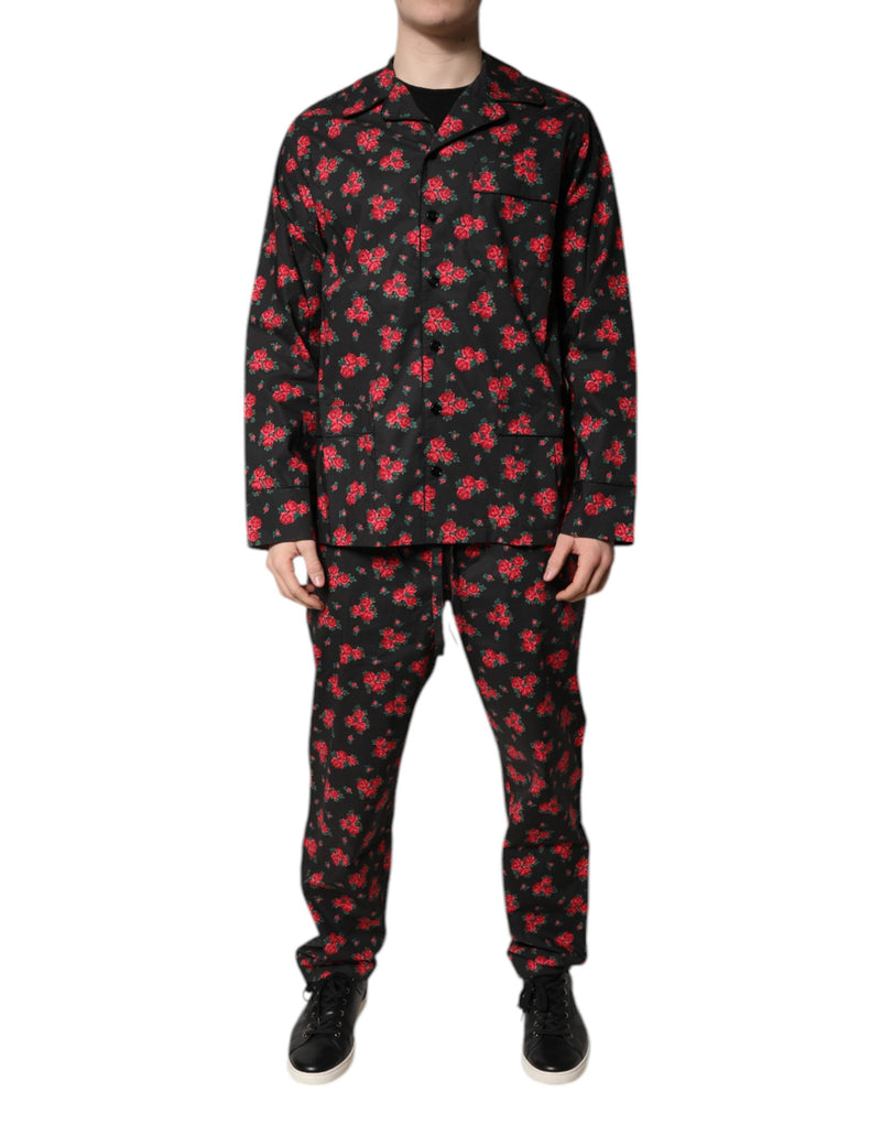 Pijama masculino em algodão preto com estampa floral Dolce & Gabbana