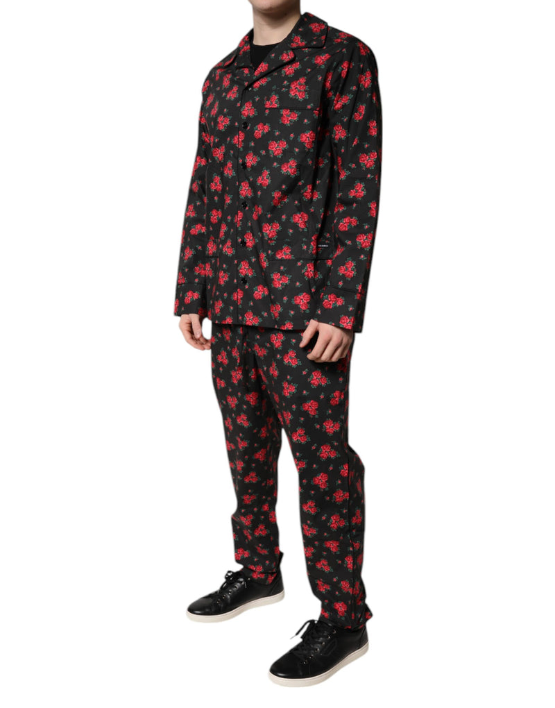 Pijama masculino em algodão preto com estampa floral Dolce & Gabbana