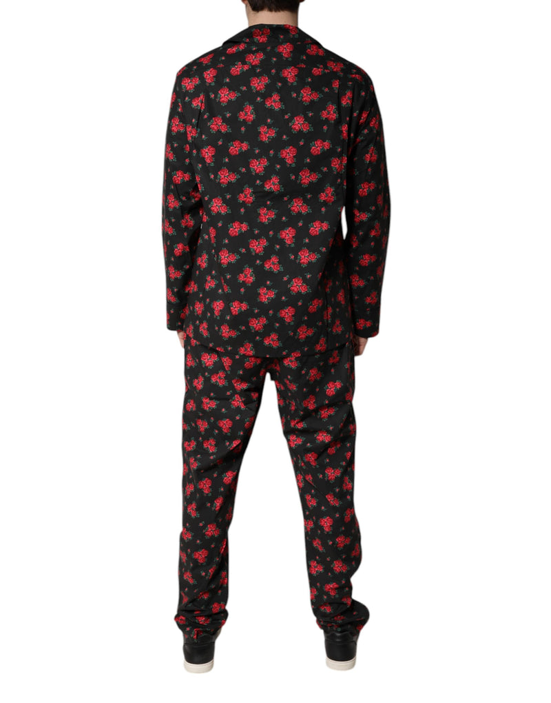 Pijama masculino em algodão preto com estampa floral Dolce & Gabbana