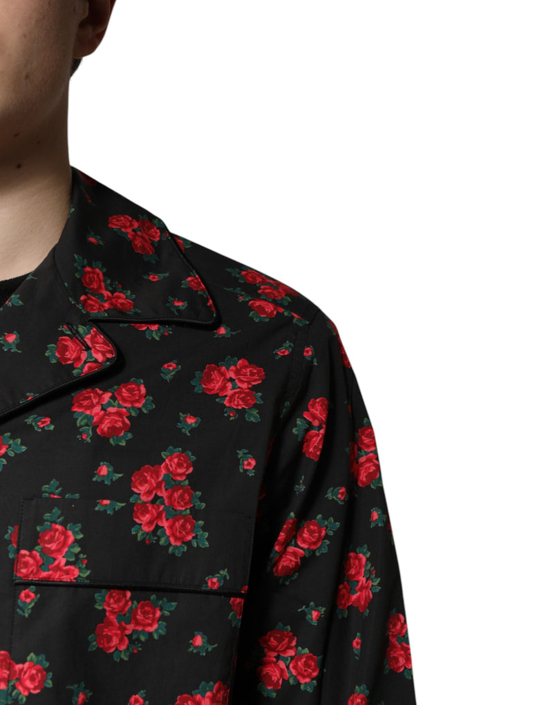 Pijama masculino em algodão preto com estampa floral Dolce & Gabbana