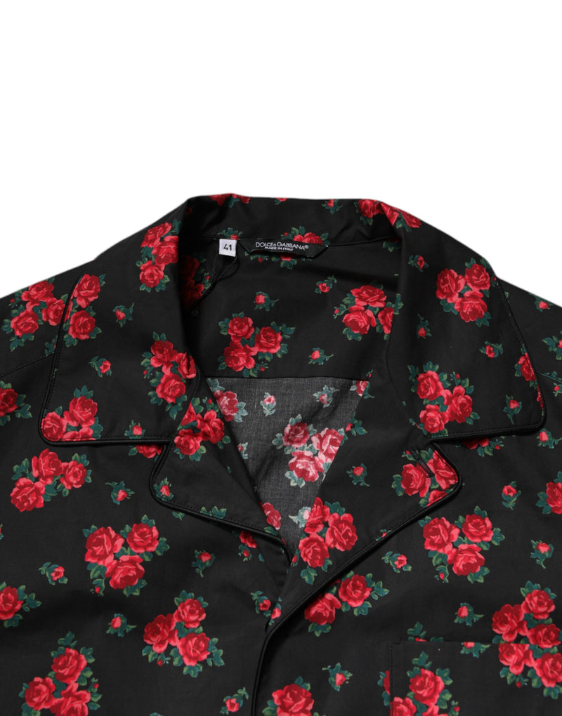 Pijama masculino em algodão preto com estampa floral Dolce & Gabbana