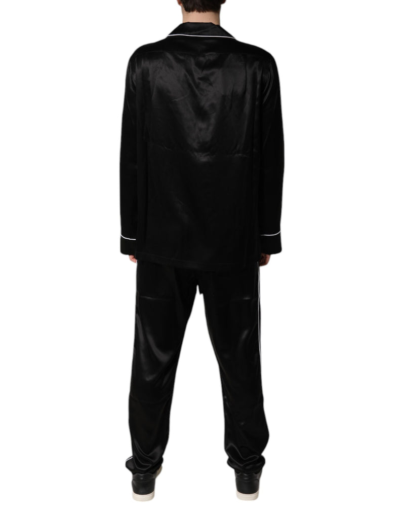 Conjunto de pijama Dolce & Gabbana preto de seda, com camisa e calça