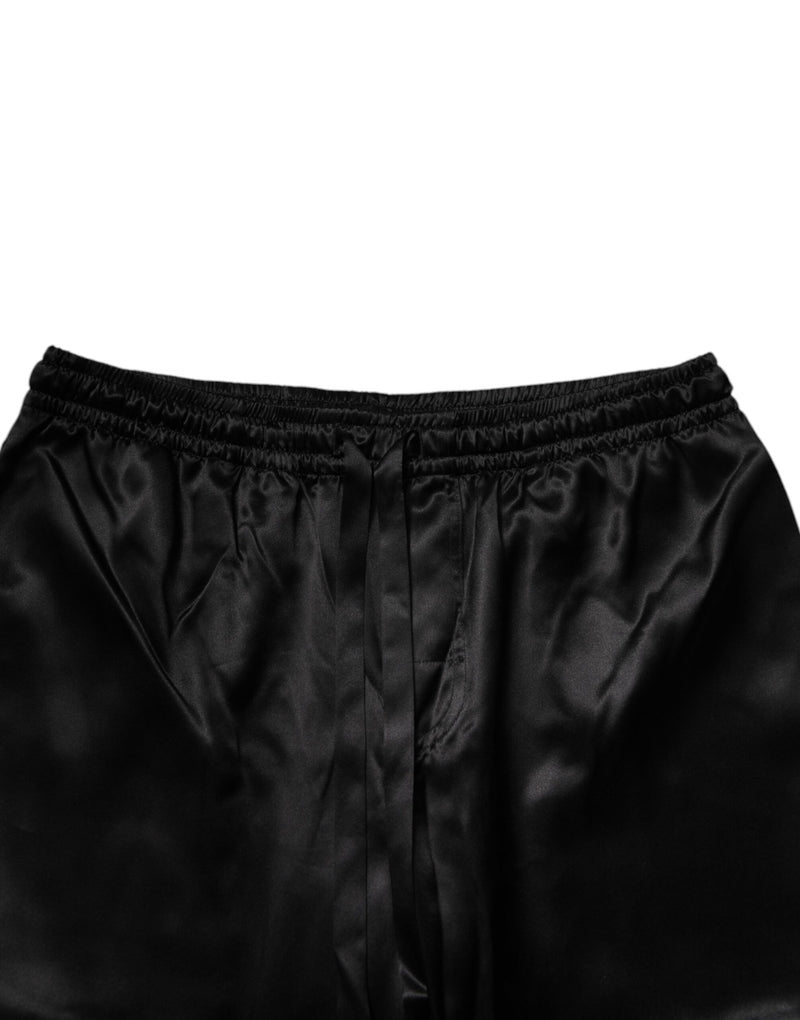 Conjunto de pijama Dolce & Gabbana preto de seda, com camisa e calça