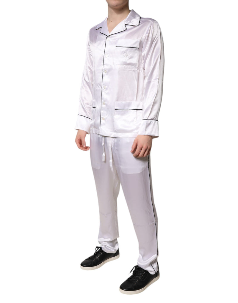 Dolce & Gabbana White Satin Silk Men Pajama Set Sleepwear