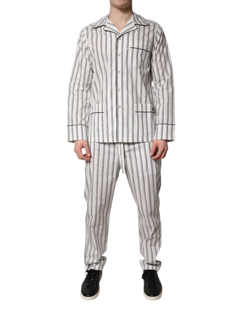 Ensemble de pyjama pour homme en coton blanc à rayures noires Dolce & Gabbana