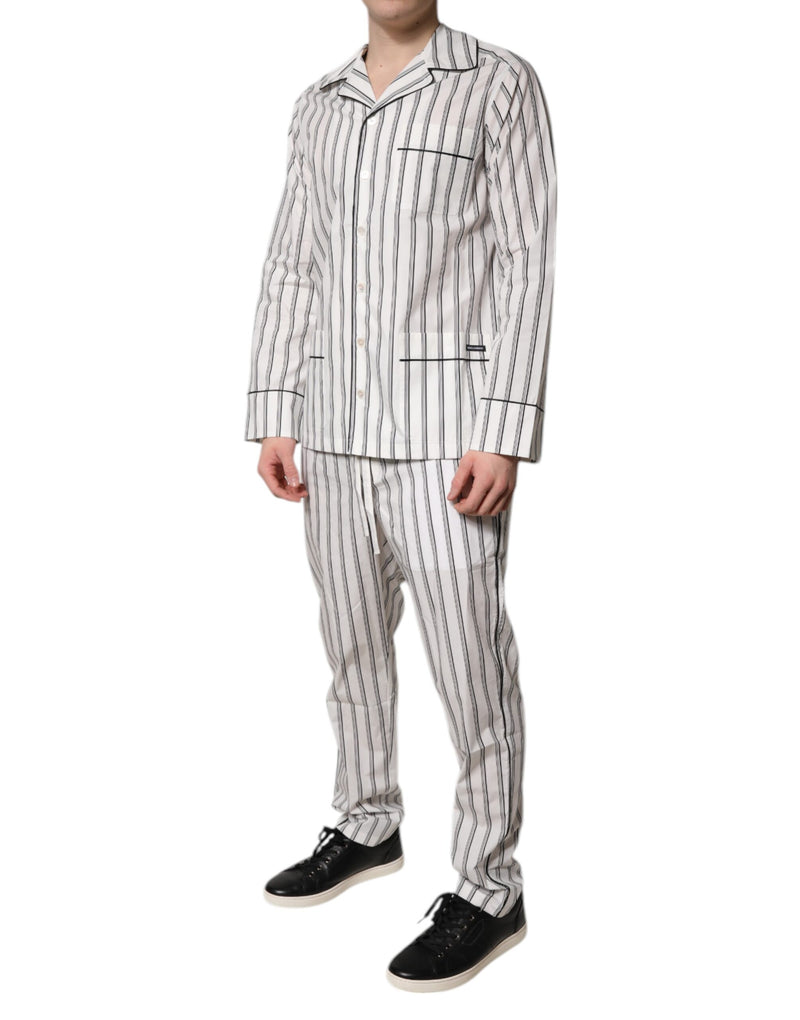 Ensemble de pyjama pour homme en coton blanc à rayures noires Dolce & Gabbana
