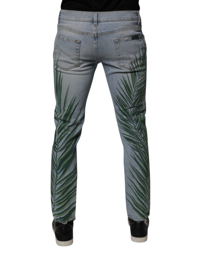 Dolce & Gabbana Light Blue Leaf Cotton Classic Men Denim Jeans