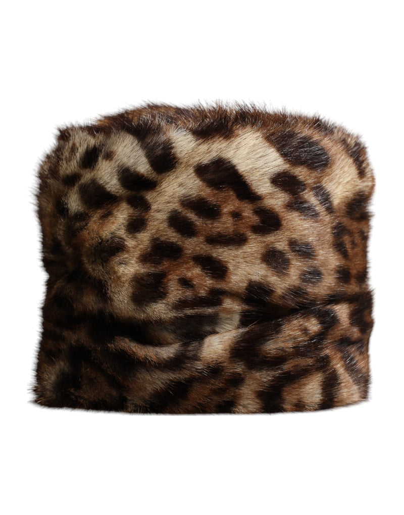 Cappello a secchiello Dolce & Gabbana da donna in ecopelliccia marrone con stampa leopardata