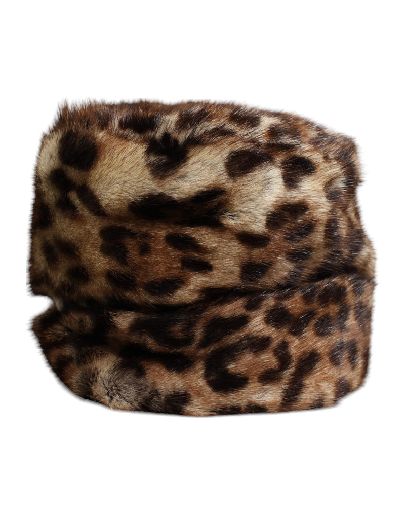 Cappello a secchiello Dolce & Gabbana da donna in ecopelliccia marrone con stampa leopardata