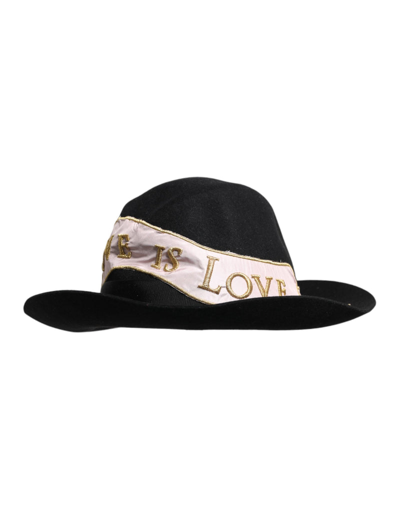 Sombrero de ala ancha negro para mujer con logotipo bordado de Dolce & Gabbana