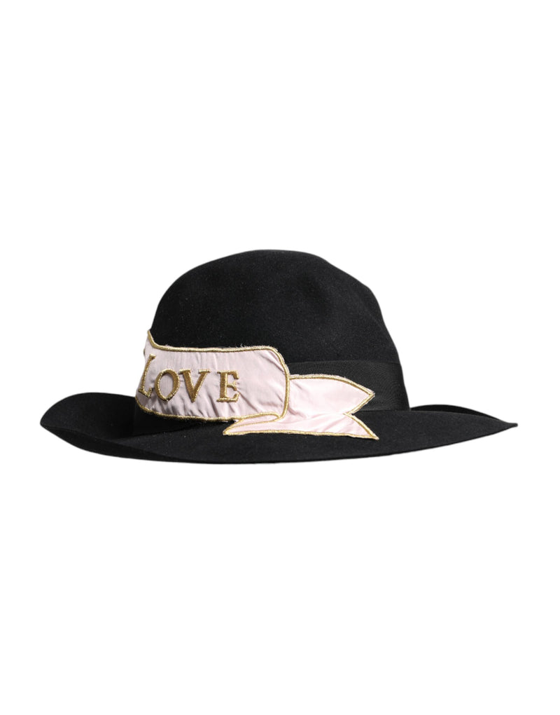 Sombrero de ala ancha negro para mujer con logotipo bordado de Dolce & Gabbana