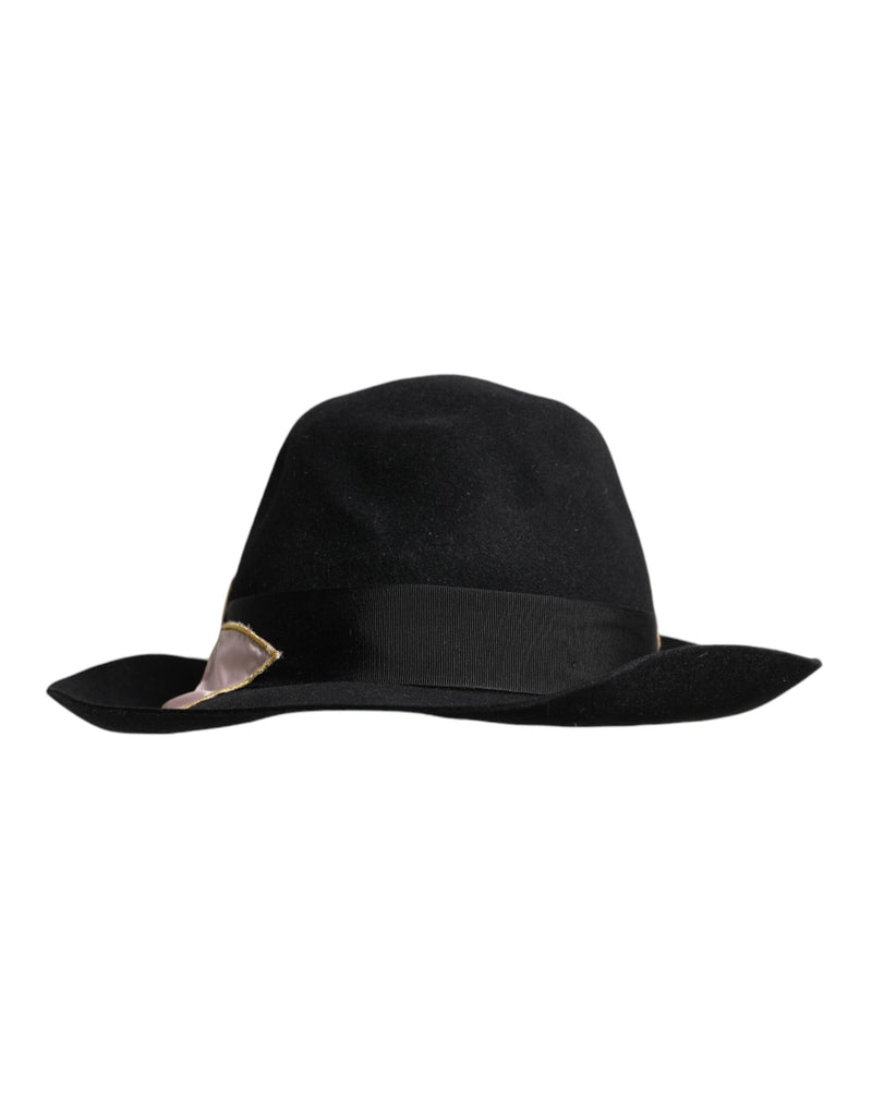 Sombrero de ala ancha negro para mujer con logotipo bordado de Dolce & Gabbana