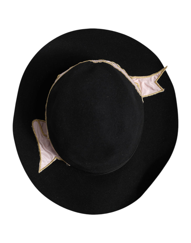 Sombrero de ala ancha negro para mujer con logotipo bordado de Dolce & Gabbana