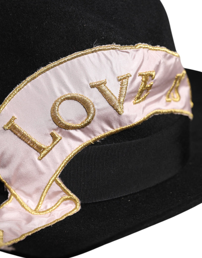 Sombrero de ala ancha negro para mujer con logotipo bordado de Dolce & Gabbana