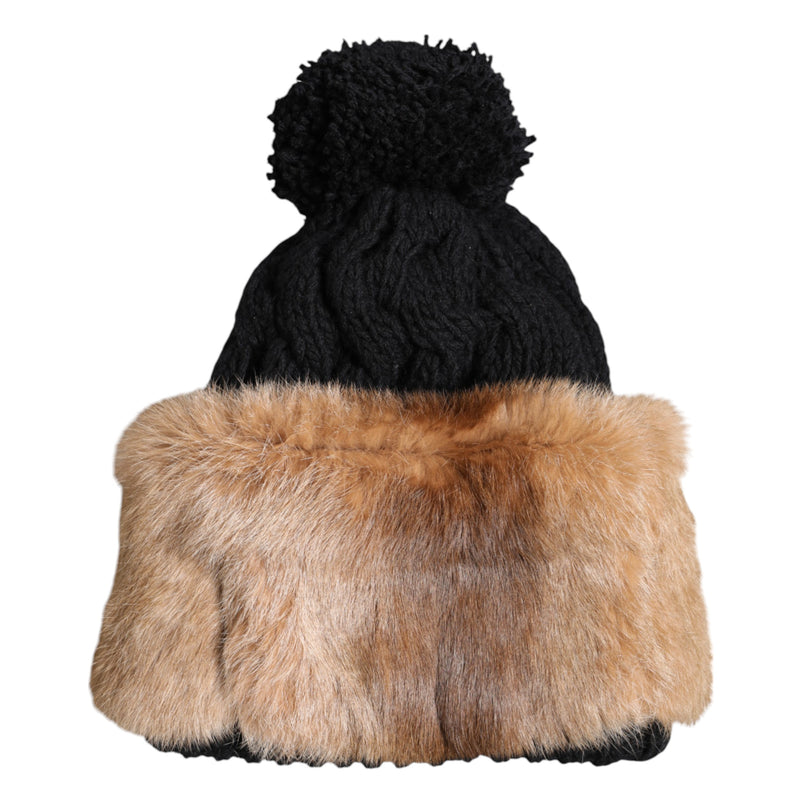 Bonnet d’hiver noir et marron Dolce & Gabbana en véritable fourrure de lapin teintée
