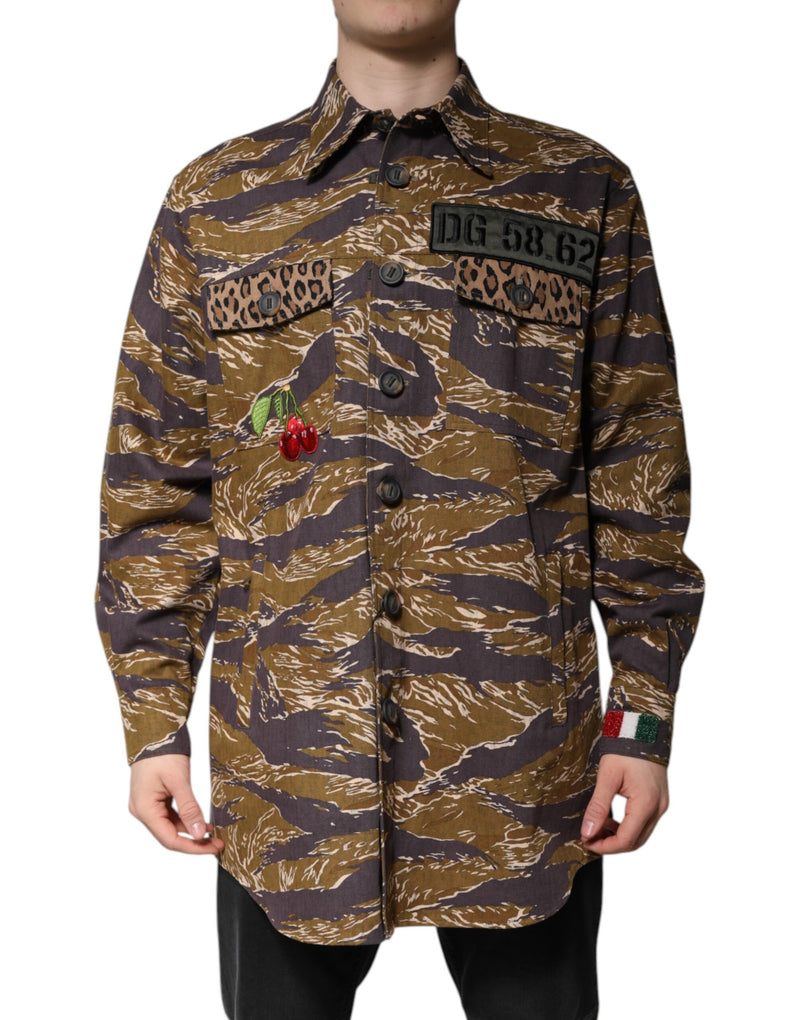 Chaqueta tipo abrigo de algodón con cuello y estampado de leopardo marrón de Dolce & Gabbana