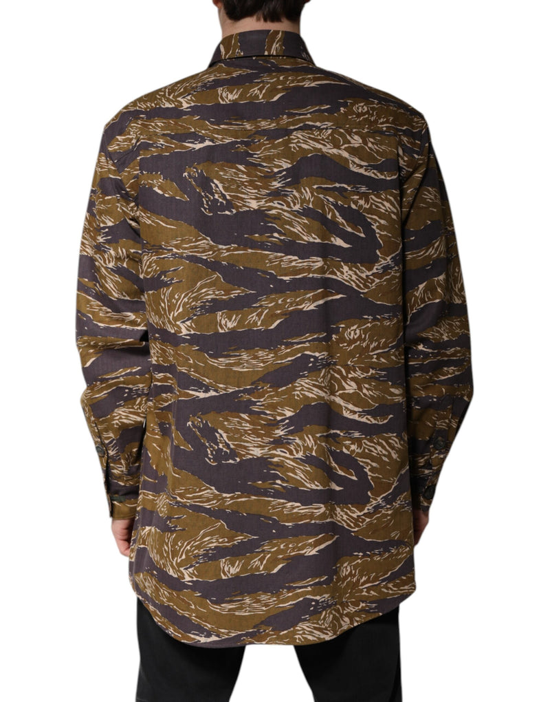 Chaqueta tipo abrigo de algodón con cuello y estampado de leopardo marrón de Dolce & Gabbana