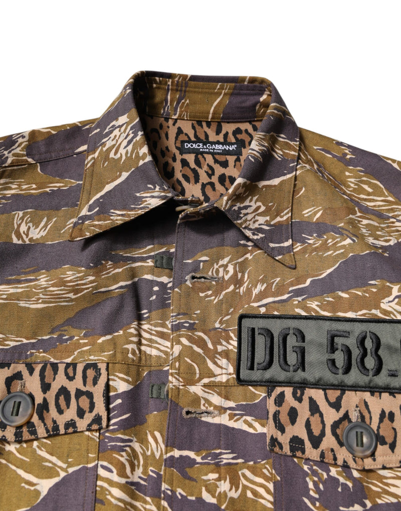 Chaqueta tipo abrigo de algodón con cuello y estampado de leopardo marrón de Dolce & Gabbana