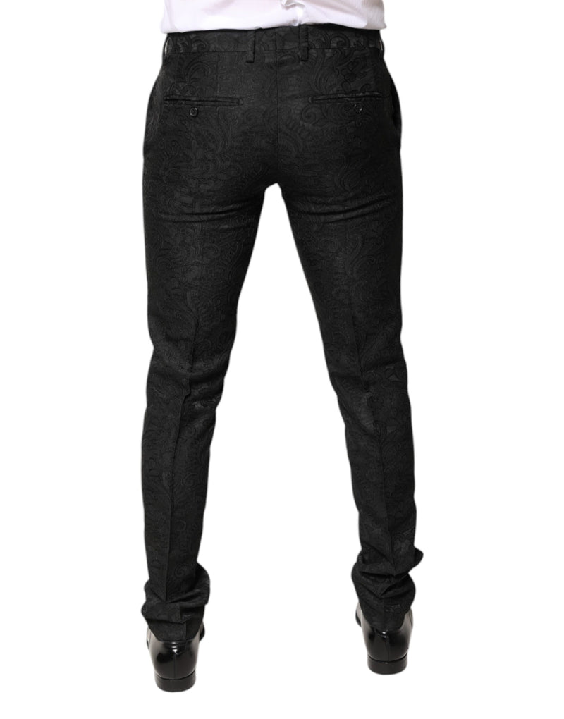 Calça social Dolce & Gabbana preta, de jacquard floral e cintura média