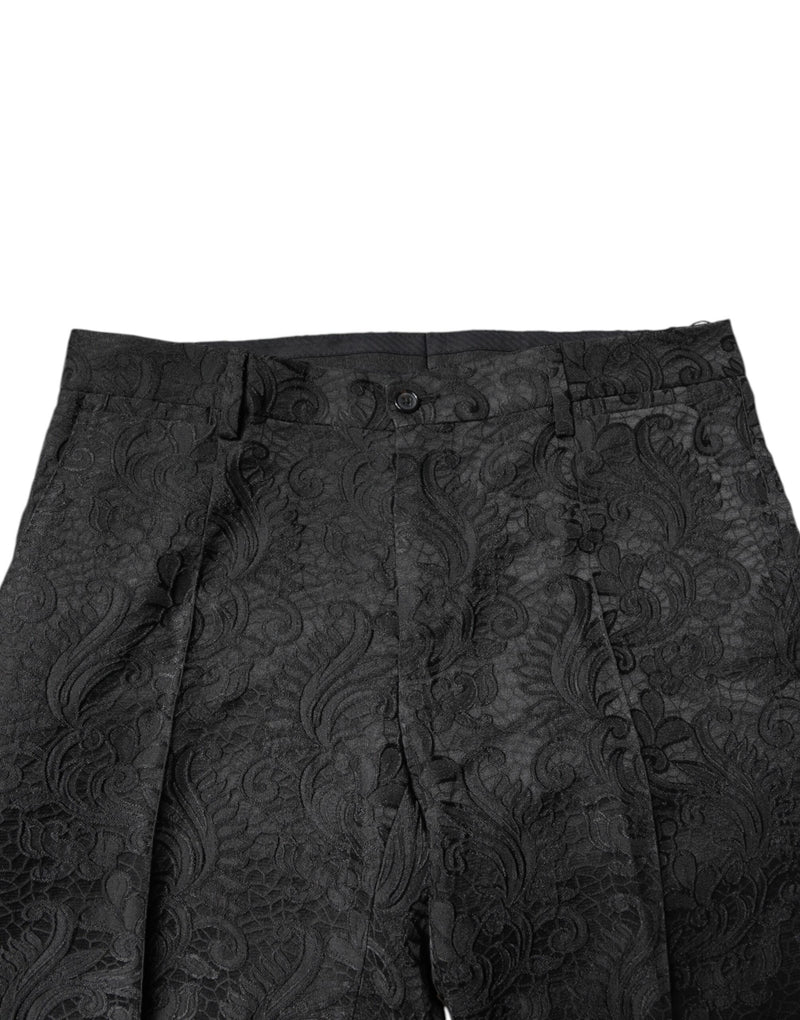 Calça social Dolce & Gabbana preta, de jacquard floral e cintura média