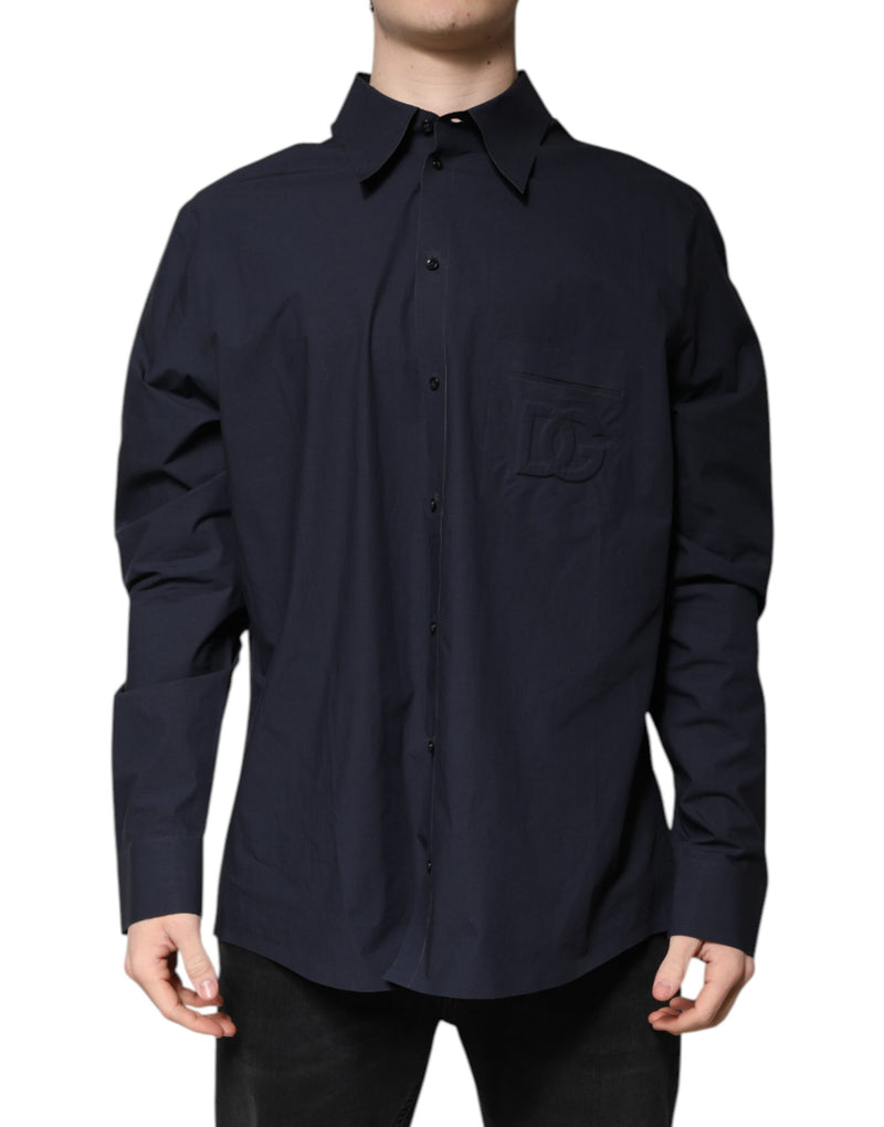 Camisa de manga larga de algodón azul oscuro de Dolce & Gabbana