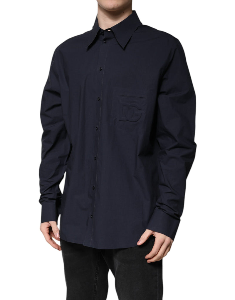Camisa de manga larga de algodón azul oscuro de Dolce & Gabbana