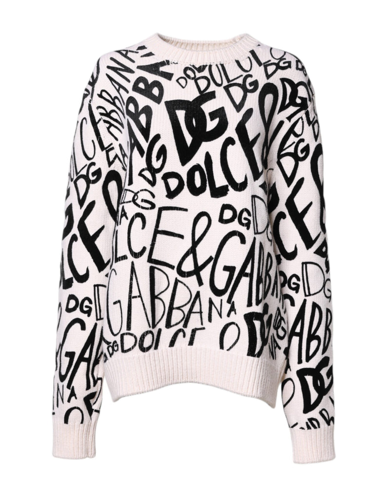 Pull pour femme à logo imprimé noir et blanc Dolce & Gabbana