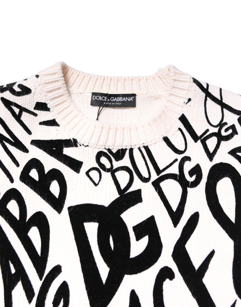 Pull pour femme à logo imprimé noir et blanc Dolce & Gabbana