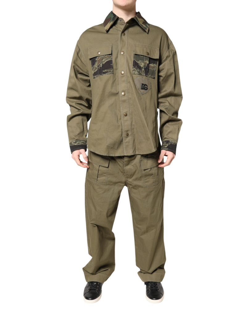 Ensemble décontracté Dolce & Gabbana avec chemise et pantalon en coton stretch marron