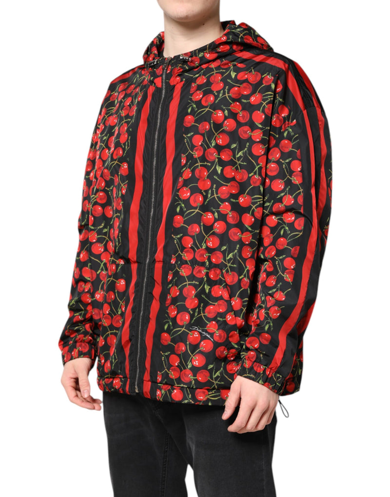 Jaqueta corta-vento preta Dolce & Gabbana com estampa de cerejas e capuz