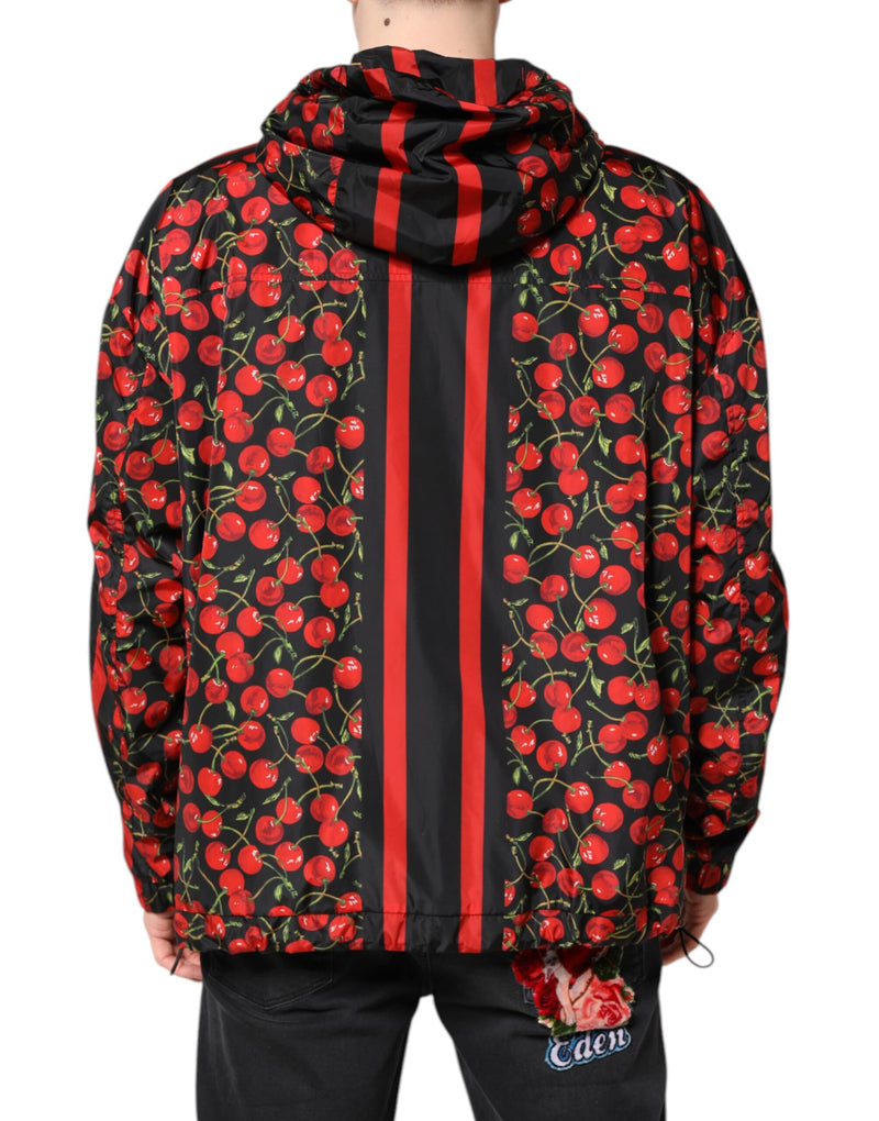 Jaqueta corta-vento preta Dolce & Gabbana com estampa de cerejas e capuz