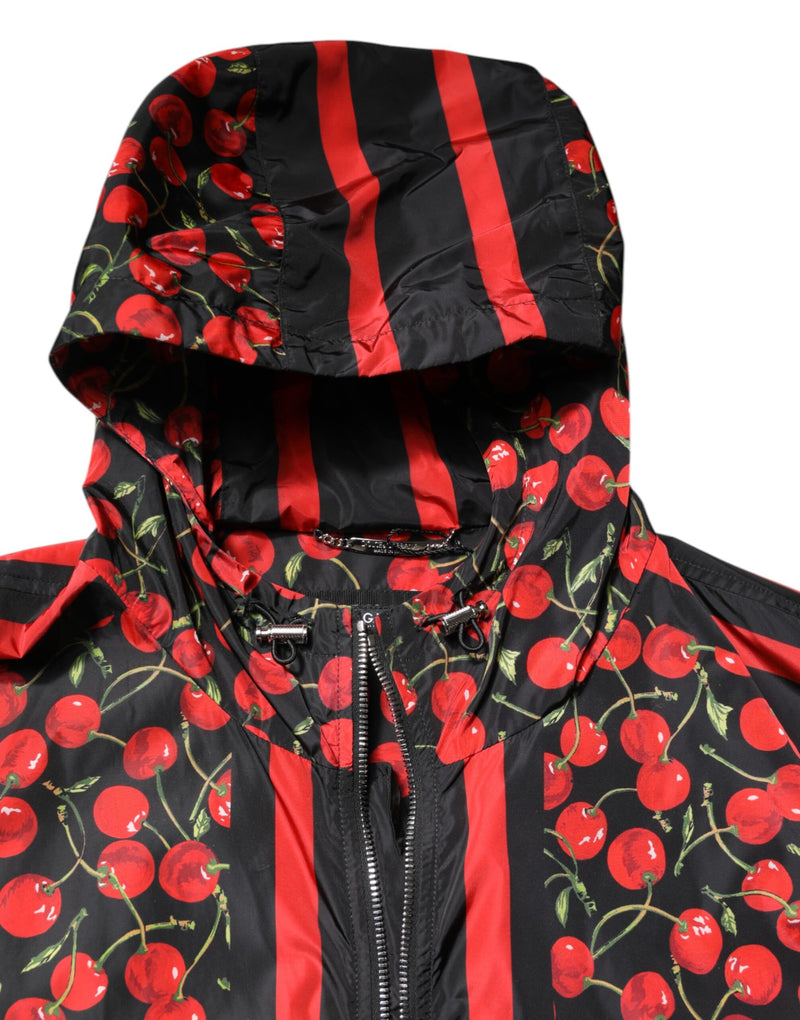 Jaqueta corta-vento preta Dolce & Gabbana com estampa de cerejas e capuz
