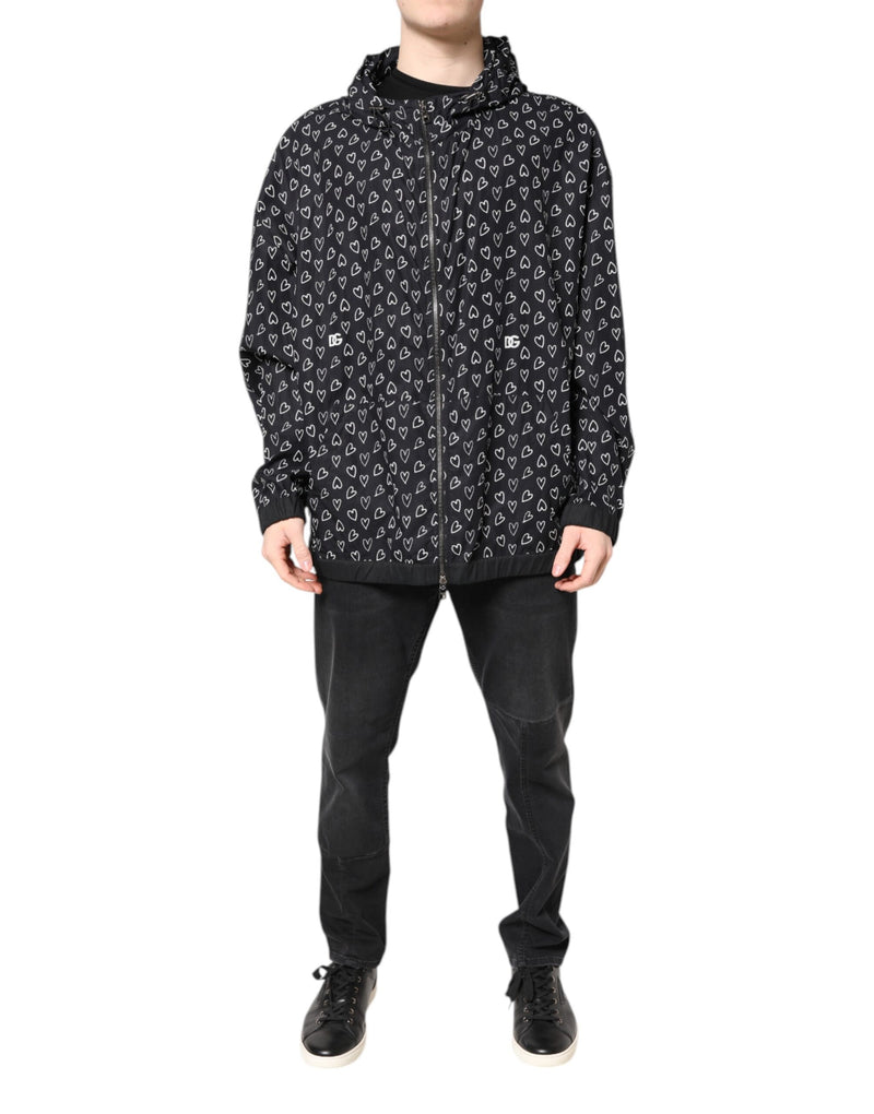Coupe-vent à capuche noir imprimé cœurs Dolce & Gabbana