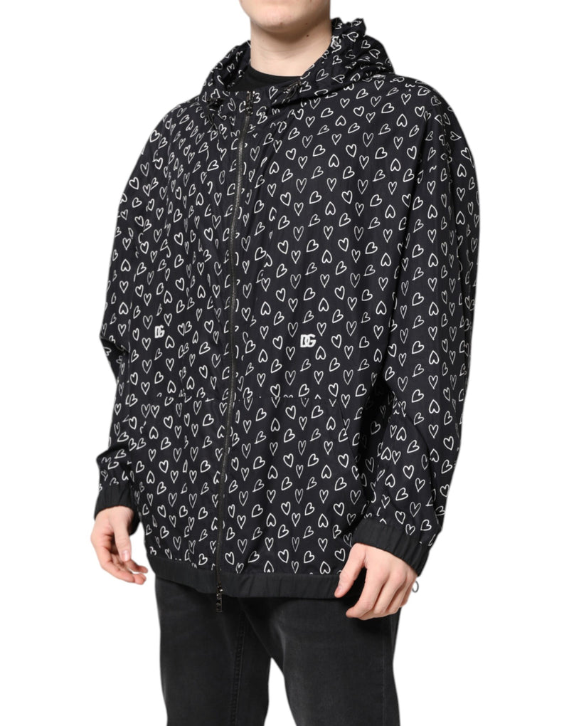 Coupe-vent à capuche noir imprimé cœurs Dolce & Gabbana