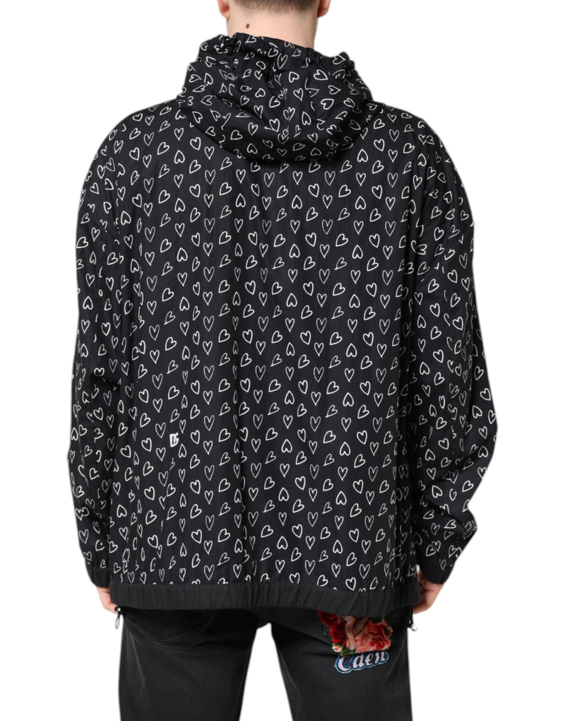 Coupe-vent à capuche noir imprimé cœurs Dolce & Gabbana